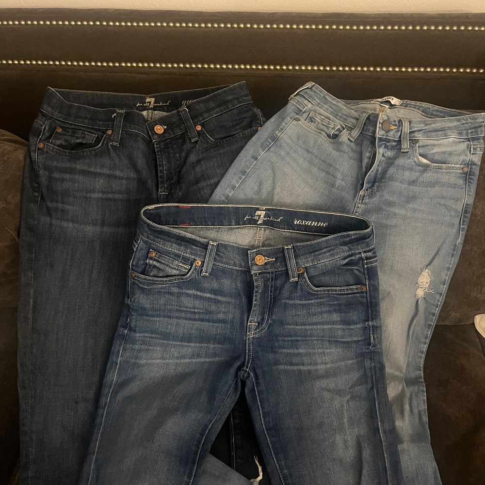 7 For All Mankind Dark, Medium, and Light Blue Skinny Jeans